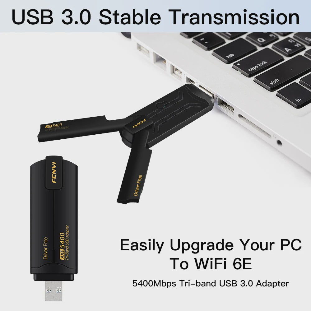 Fenvi AX5400 WiFi 6E USB Adapter 5400Mbps Tri-Band (2.4/5/6GHz) met USB 3.0 & Driver-Free Installatie