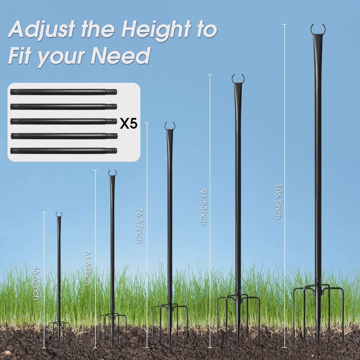 10FT Metalen Verstelbare Paal voor Slingerlichtjes - Waterdicht & Robuust