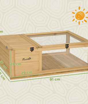 Houten Schildpaddenverblijf met Gaasdak en Verwijderbare Zijpanelen - 91x60.5x32 cm