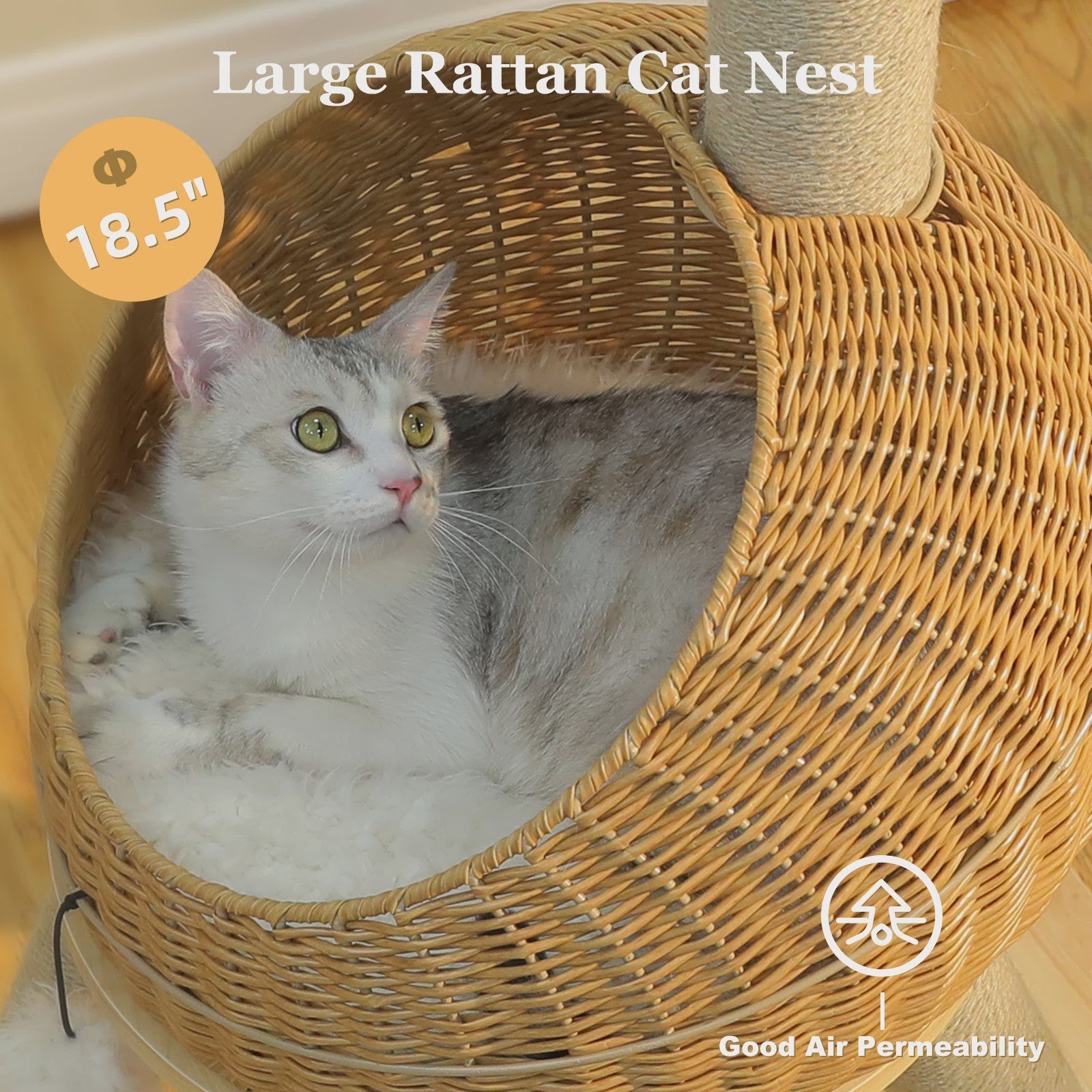 Dino Kattenkrabpaal met Mand en Sisalpaal - Rattan Design