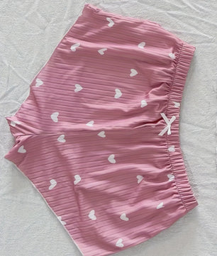 Dames Pyjama Set Hartjes Print - Cropped Cami Top met Strik & Elastische Shorts