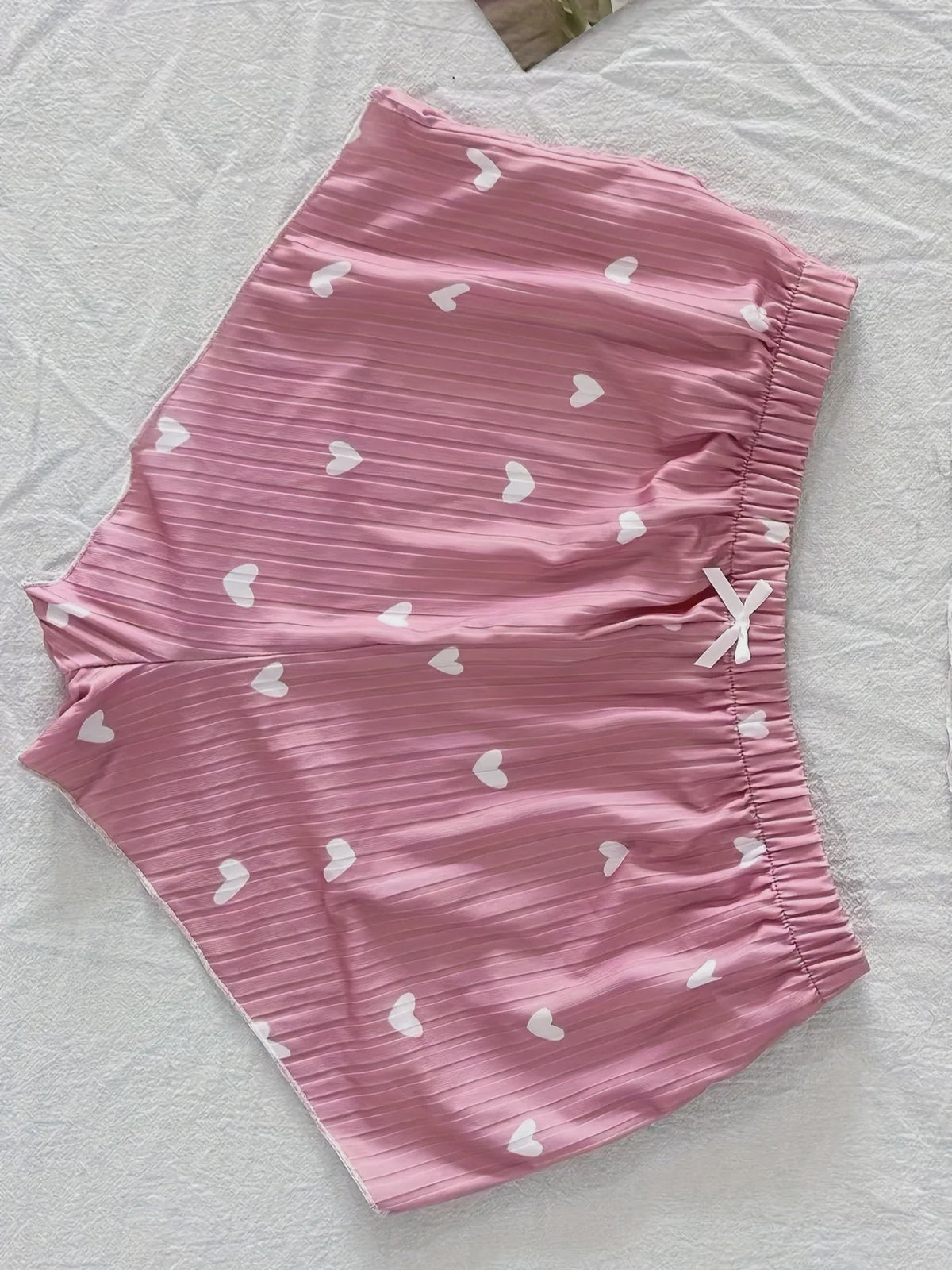 Dames Pyjama Set Hartjes Print - Cropped Cami Top met Strik & Elastische Shorts