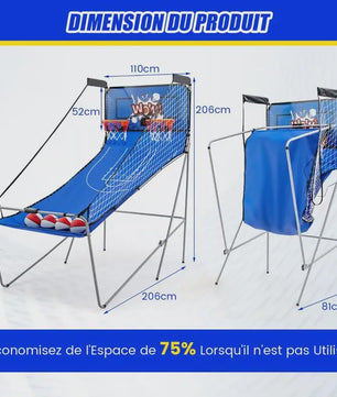 Arcade Basketbal Machine 8-in-1 met 4 Ballen, Pomp & 8 Spelmodi - Blauw