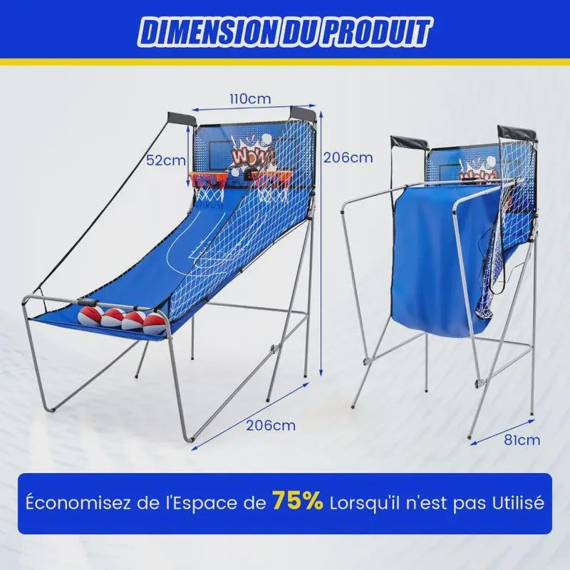 Arcade Basketbal Machine 8-in-1 met 4 Ballen, Pomp & 8 Spelmodi - Blauw