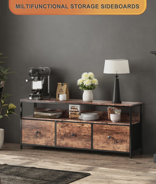 Vintage TV Meubel met LED Verlichting en 3 Stoffen Lades - Industrieel Design