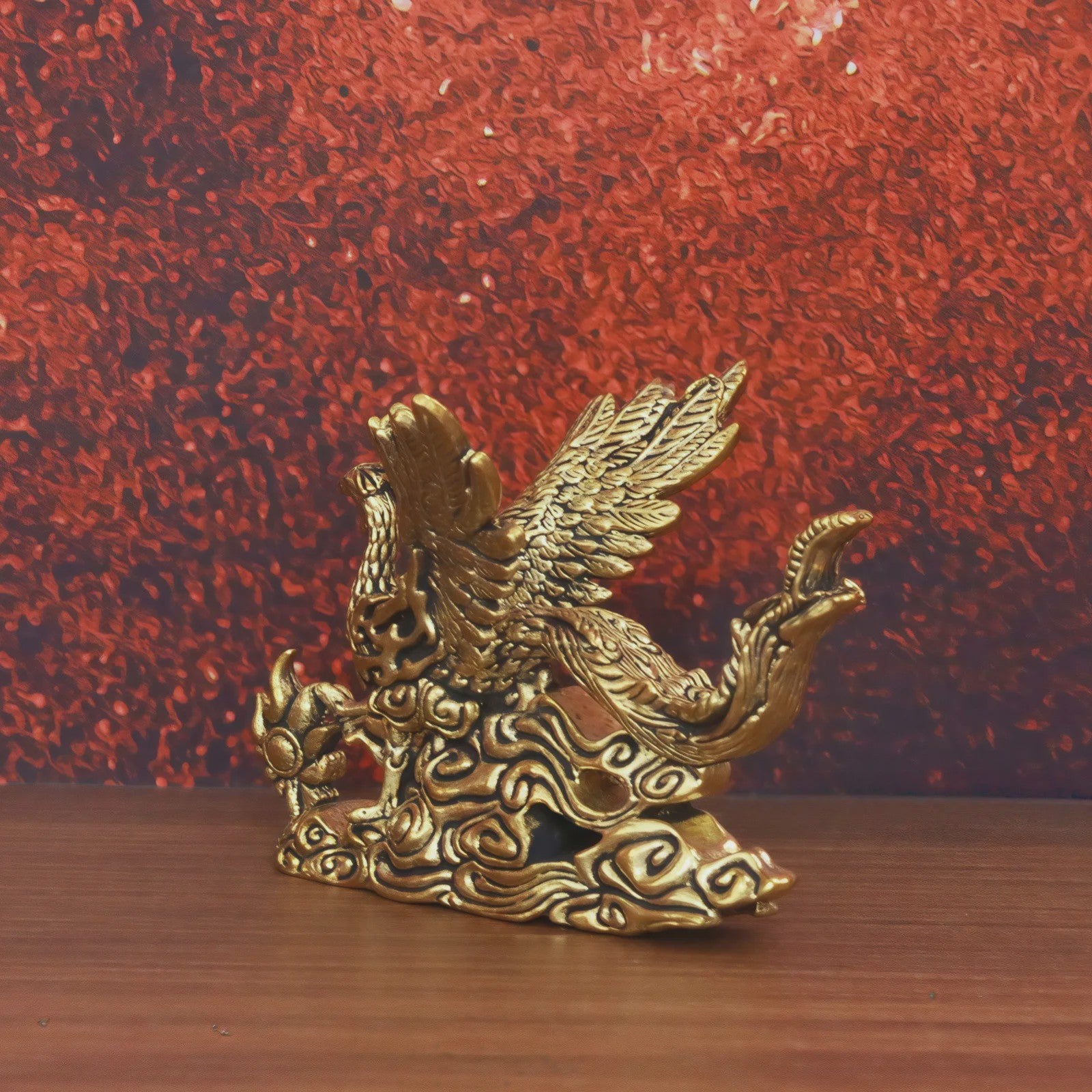 Gouden Feniks Beeldje - Decoratie voor Woonkamer, Bureau & Huis