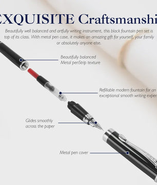 Luxe Zwarte Metalen Vulpen met Extra Fijne 0.38mm Penpunt - Ideaal voor Kalligrafie & Cadeau