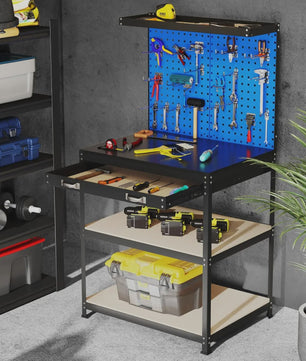 Robuuste Werkbank 81x41 cm met 225 kg Draagkracht - Blauwe Werktafel voor Garage & Werkplaats