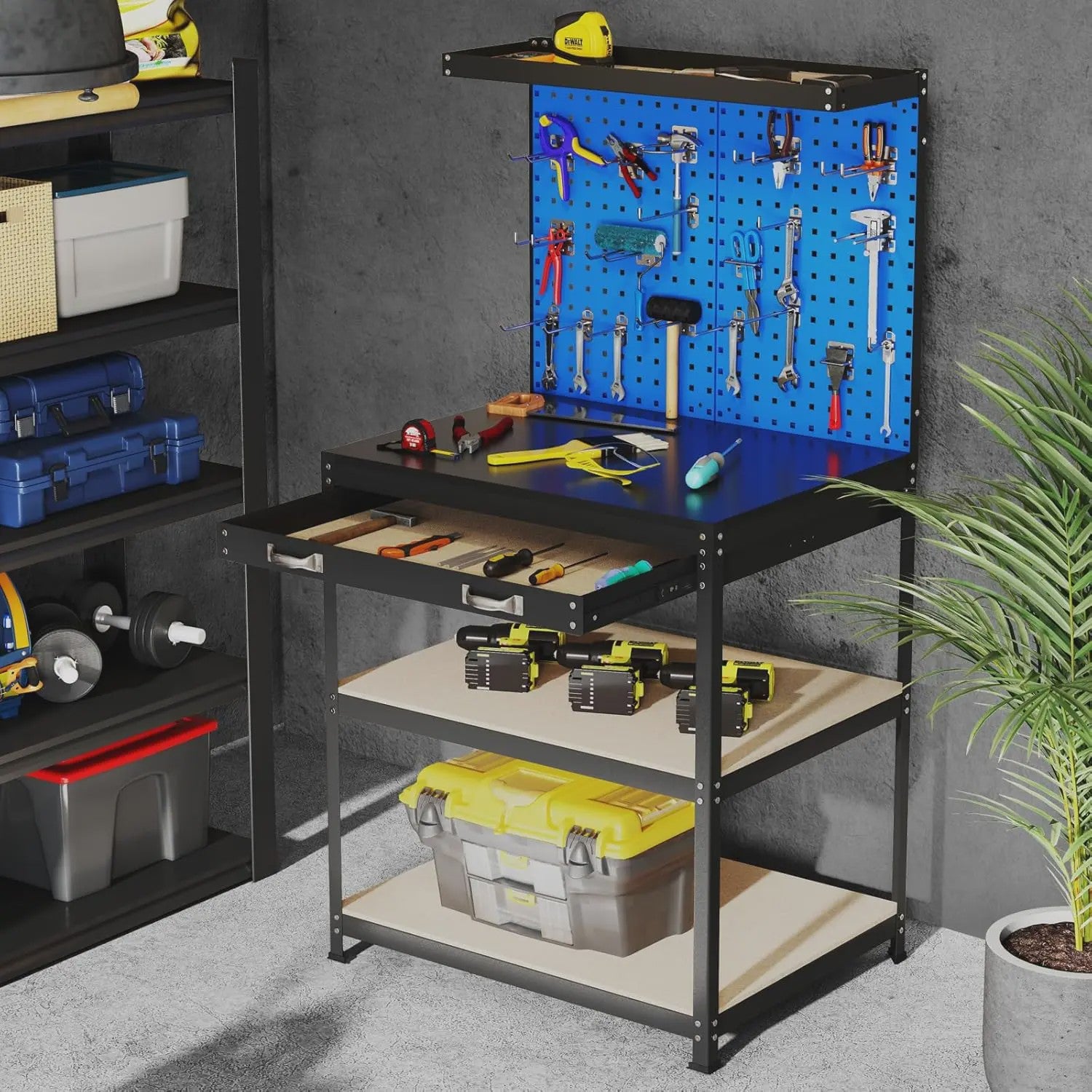 Robuuste Werkbank 81x41 cm met 225 kg Draagkracht - Blauwe Werktafel voor Garage & Werkplaats