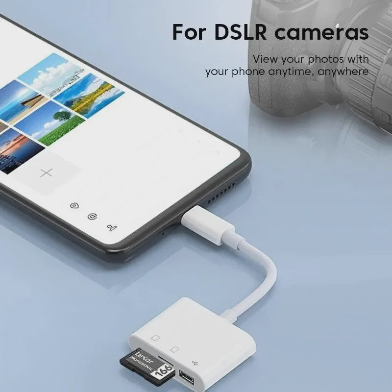 USB-C 3-in-1 Hub: SD/TF Kaartlezer & USB Poort voor Telefoon, Tablet & Laptop