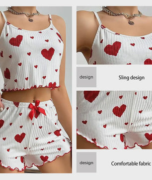 Dames Pyjama Set: 2-delig Tanktop & Shorts met Liefdesprint - Zacht & Ventilerend