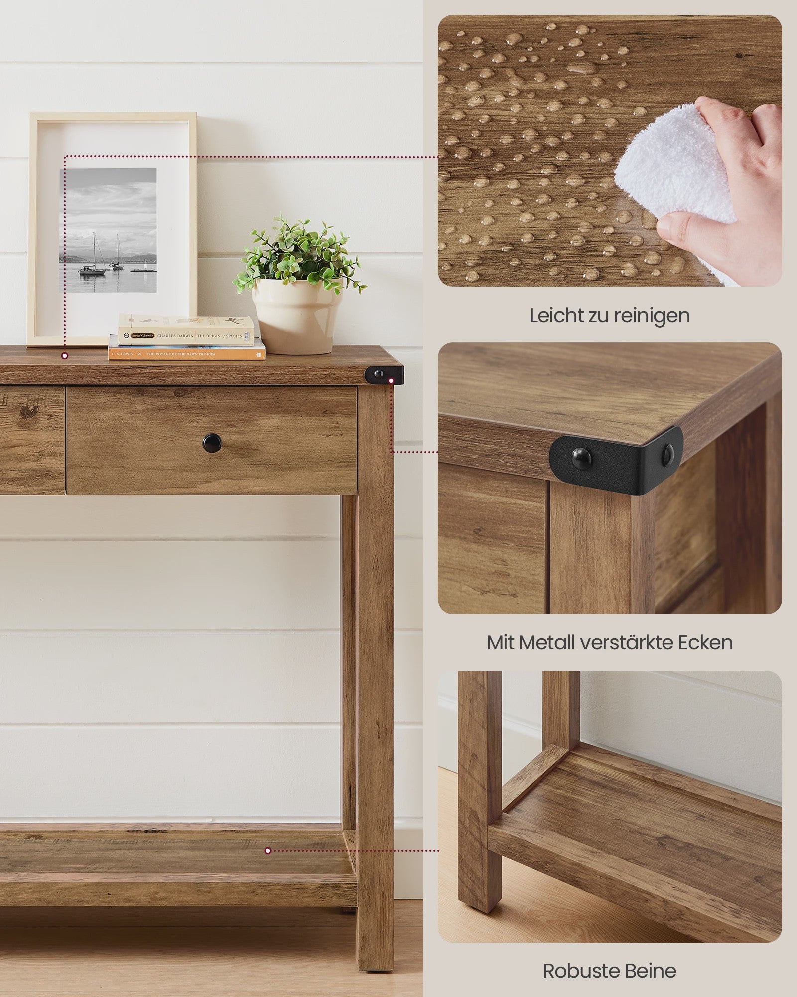 Landelijke Console Tafel met 3 Lades en Opbergruimte - Smalle Halmeubel