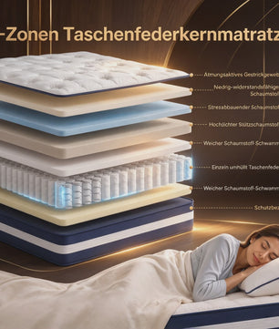 7-Zone Pocket Spring Hybride Matras 25cm Dik - Ademend & Bewegingsisolerend - Diverse Maten