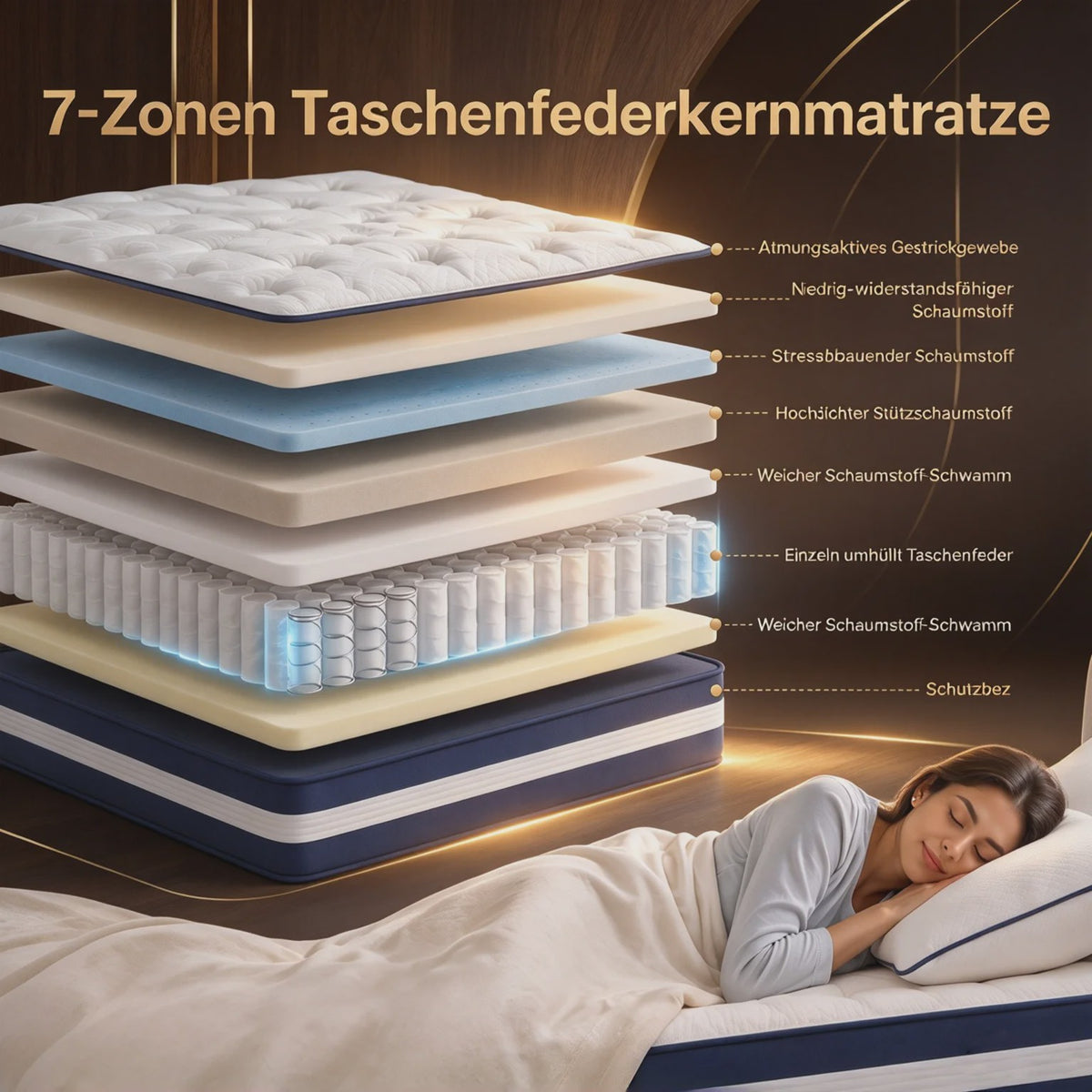 7-Zone Pocket Spring Hybride Matras 25cm Dik - Ademend & Bewegingsisolerend - Diverse Maten
