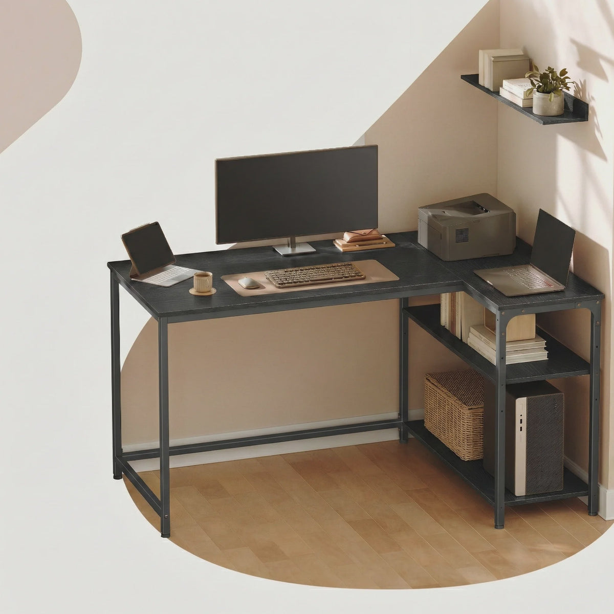 L-vormig Bureau met 3 Planken - 120 x 80 cm Hoekbureau voor Computer & Werk