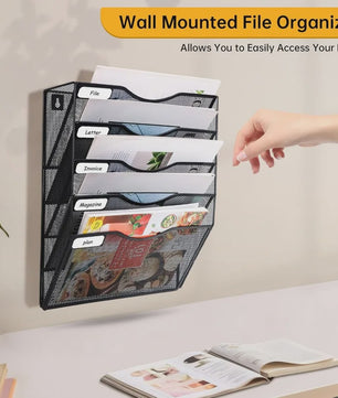 5-Vaks A4 Wand Organizer Mesh Documentenhouder Zwart Metaal