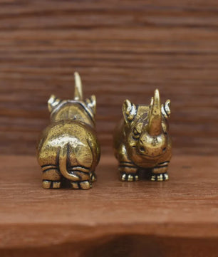 Mini Bronzen Neushoorn Beeldje - Antiek Design Bureaublad Ornament & Cadeau