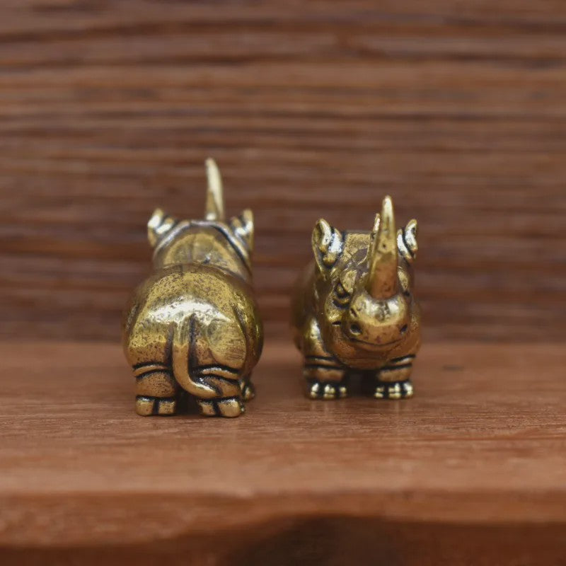 Mini Bronzen Neushoorn Beeldje - Antiek Design Bureaublad Ornament & Cadeau