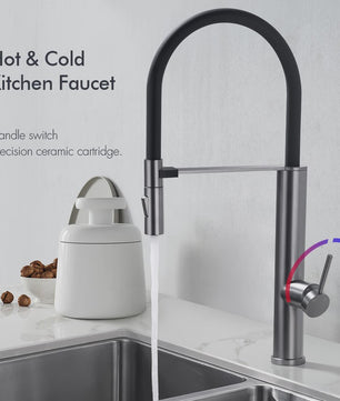 Gunmetal Keukenkraan met Uittrekbare Douche, 360° Draaibaar, Warm & Koud Water