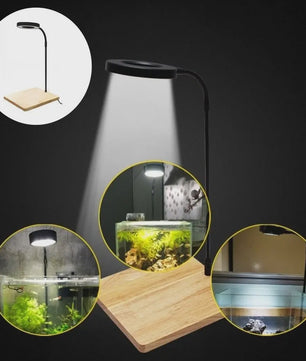 Verstelbare 10W LED Aquarium Lamp met Houten Basis & USB - Ideaal voor Landschapsverlichting