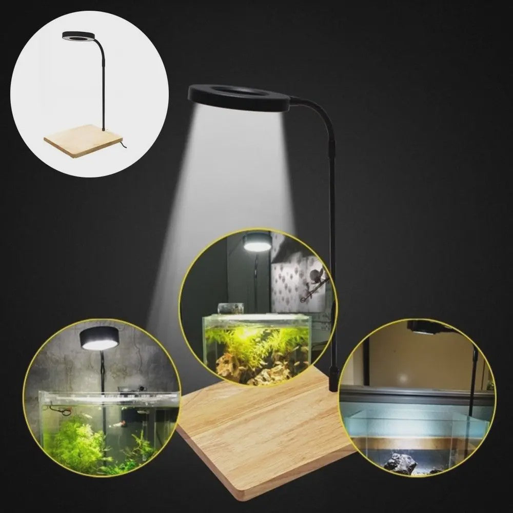 Verstelbare 10W LED Aquarium Lamp met Houten Basis & USB - Ideaal voor Landschapsverlichting
