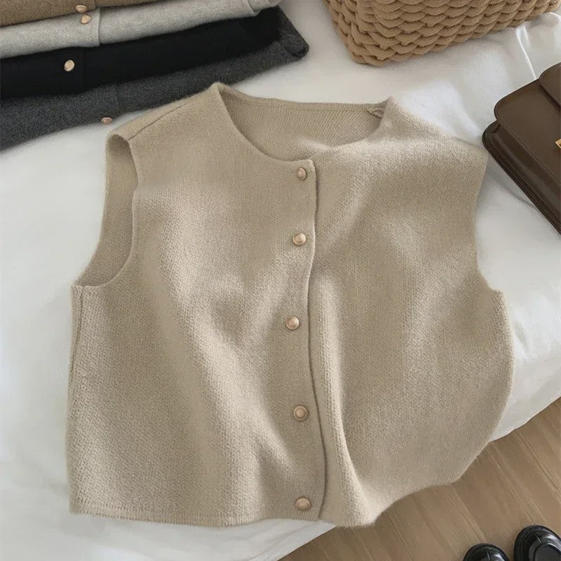 Elegante Gebreide Vest Dames - Mouwloos Vest met Knopen