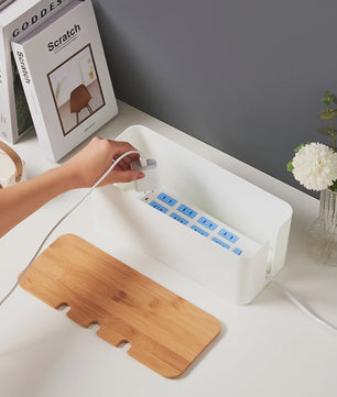 Grote Kabel Organizer Box met Houten Deksel - Orde in Snoeren Chaos