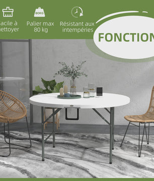 Outsunny Ronde Klaptafel Ø122 cm voor 6 Personen - Duurzaam HDPE & Metaal