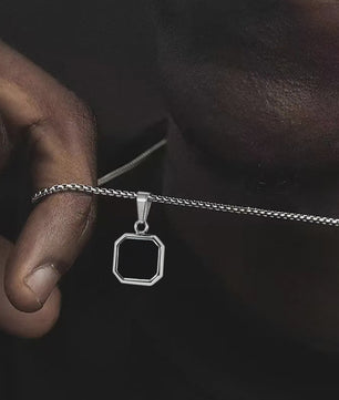 Stijlvolle RVS Hanger met Zwart Emaille - Geometric Dog Tag Ketting voor Mannen