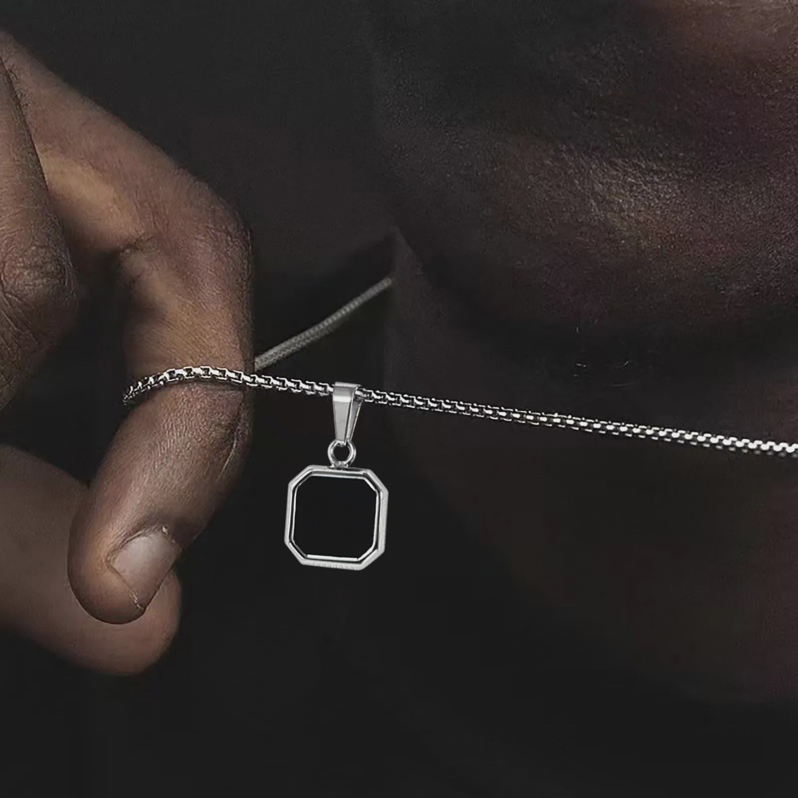 Stijlvolle RVS Hanger met Zwart Emaille - Geometric Dog Tag Ketting voor Mannen