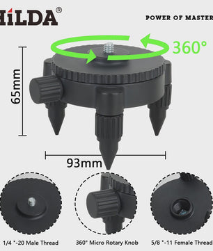 HILDA Laser Waterpas Accessoires: Roterende Statiefbasis & Batterijhouder