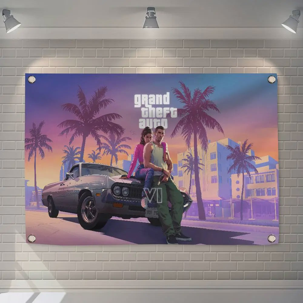 Grand Theft Auto VI Banner - 150x200cm of 60x90cm - Decoratie voor Feest, Camping & Outdoor
