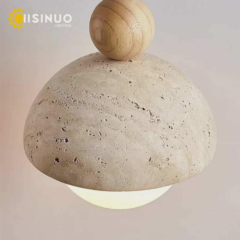 Natuurstenen Hanglamp Geel Travertin - Sfeervolle Verlichting voor Woonkamer, Slaapkamer & Restaurant