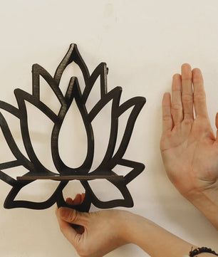 Houten Lotus Wandrek - Decoratieve Hoekplank voor Essentiële Oliën & Kaarsen