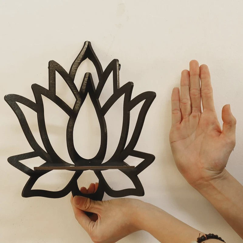 Houten Lotus Wandrek - Decoratieve Hoekplank voor Essentiële Oliën & Kaarsen
