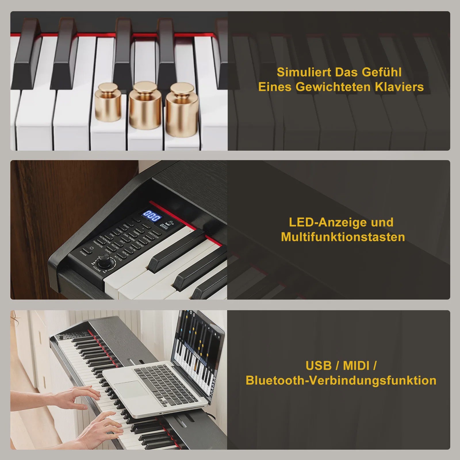 Digitale Piano 88 Toetsen met Hamer Mechaniek, 3 Pedalen en MIDI-USB