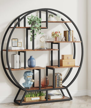 Industriële Ronde Boekenkast met Verspringende Planken - 160 cm Hoog