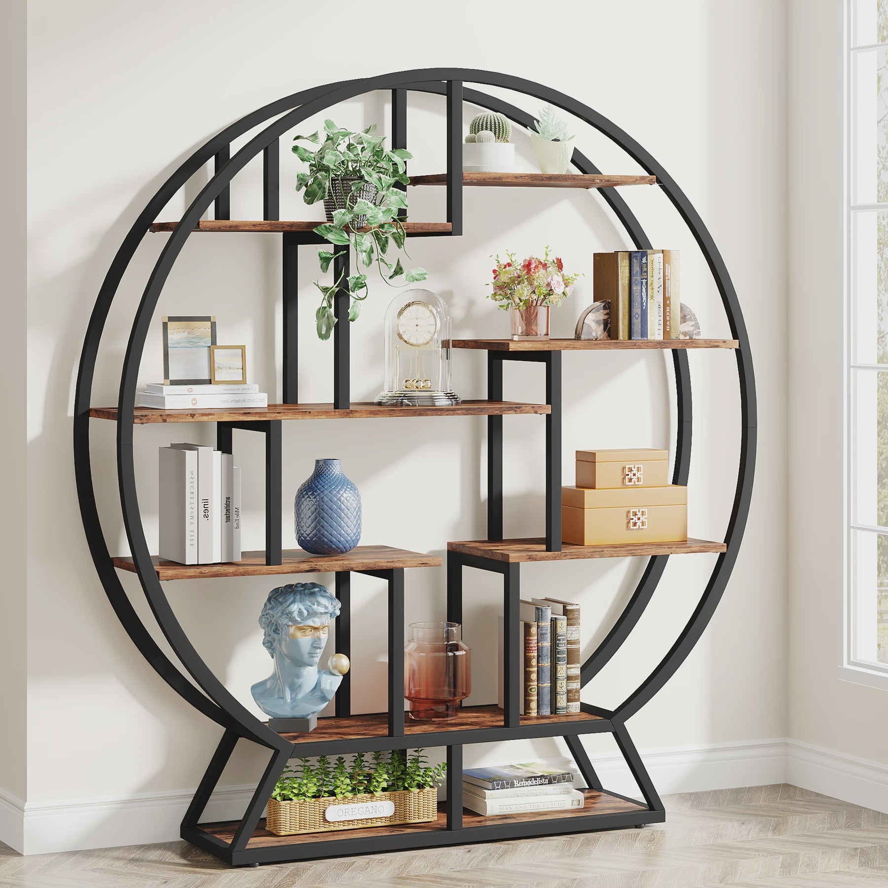 Industriële Ronde Boekenkast met Verspringende Planken - 160 cm Hoog