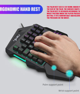 Ergonomisch Eénhandig Gaming Toetsenbord - Compact 35-Key Design met RGB Verlichting en Polssteun
