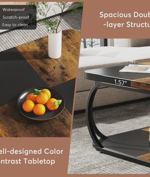 Industriële Salontafel met 2 Niveaus - 100 cm Vierkant - Metaal & Hout-look