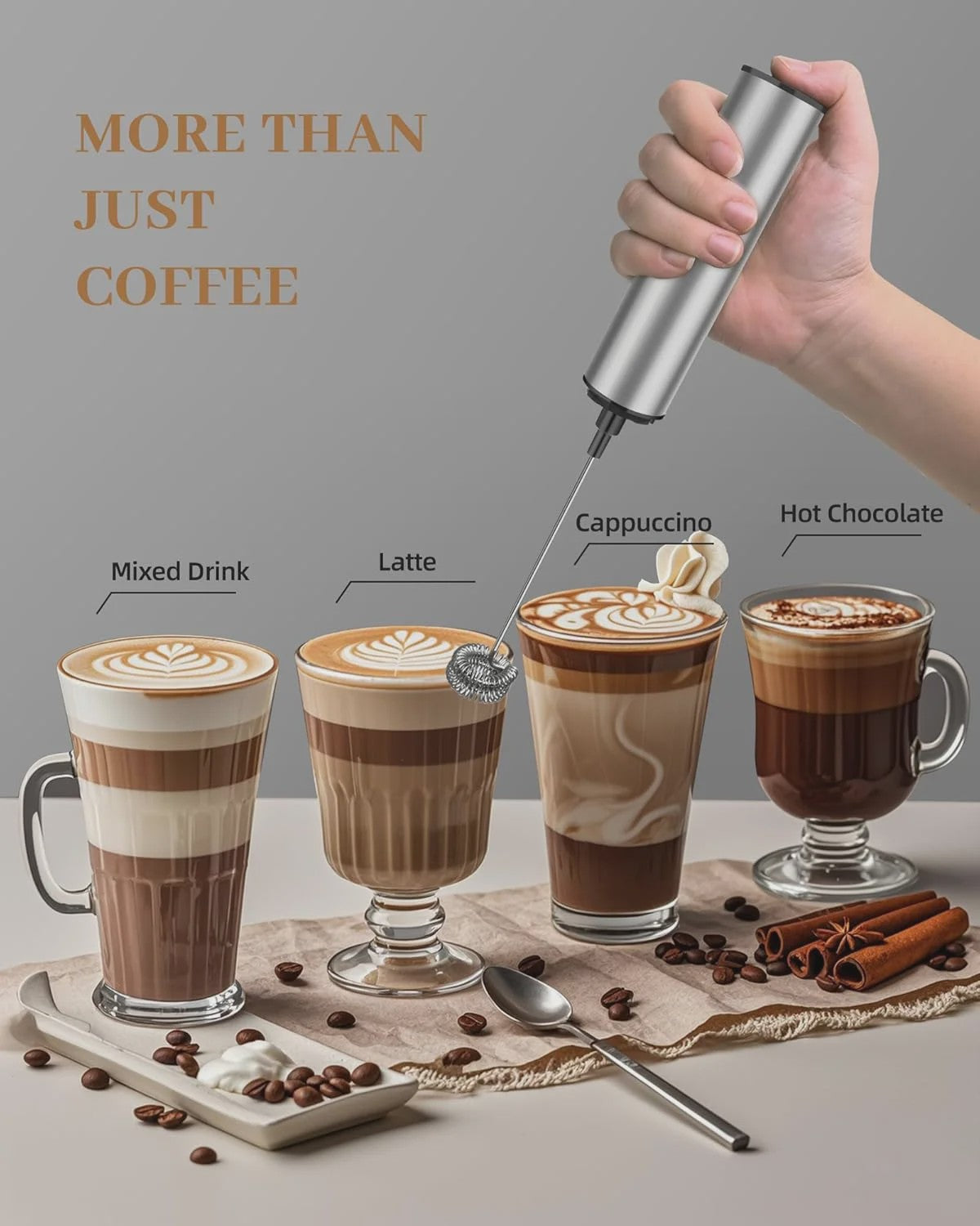 Oplaadbare RVS Melkopschuimer met 2 Snelheden voor Latte, Cappuccino & Espresso