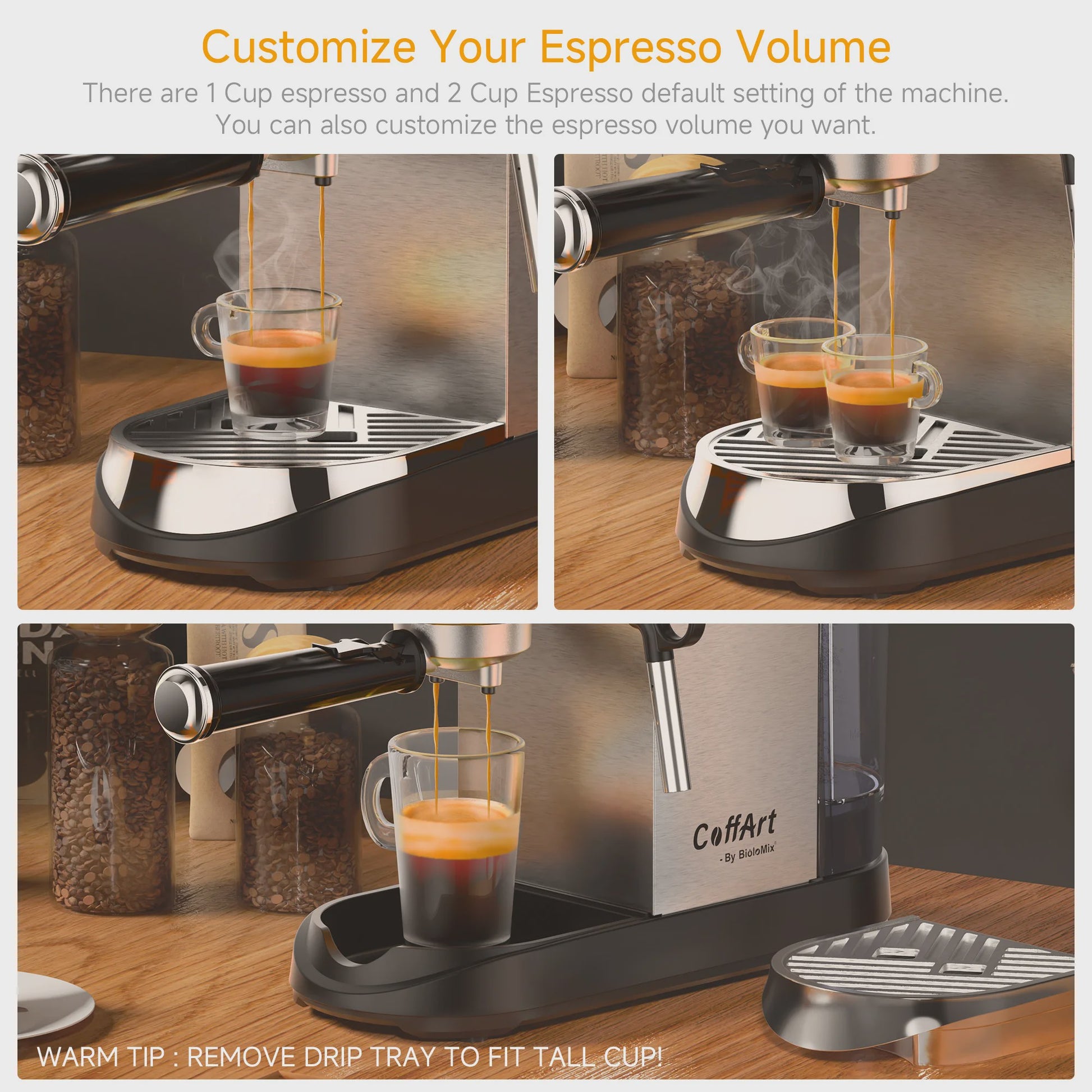 BioloMix Espressomachine 20 Bar RVS met Stoompijpje - Semi-Automatisch