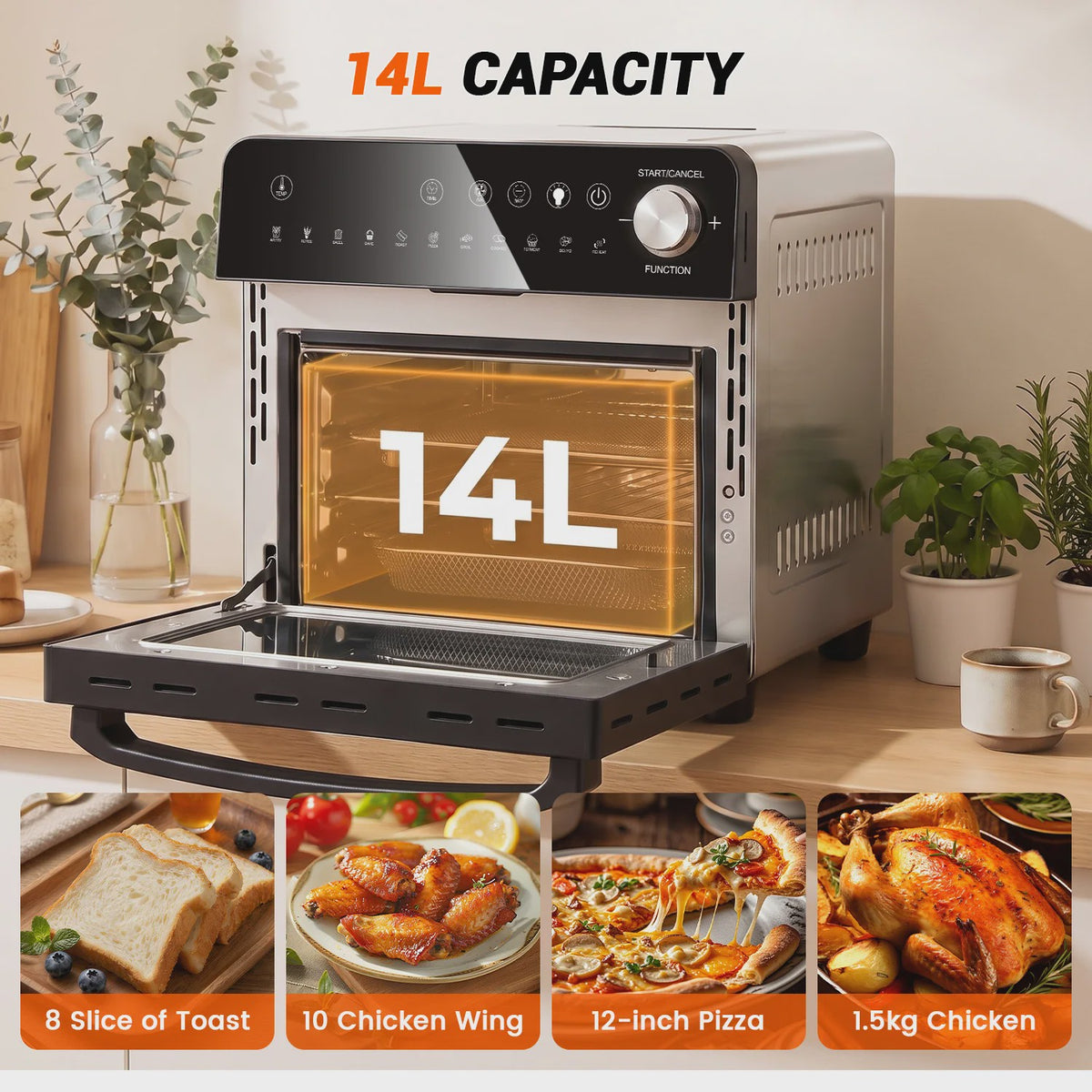 14L Mini Oven met Airfryer, Pizzafunctie & 11 Programma's - 1800W
