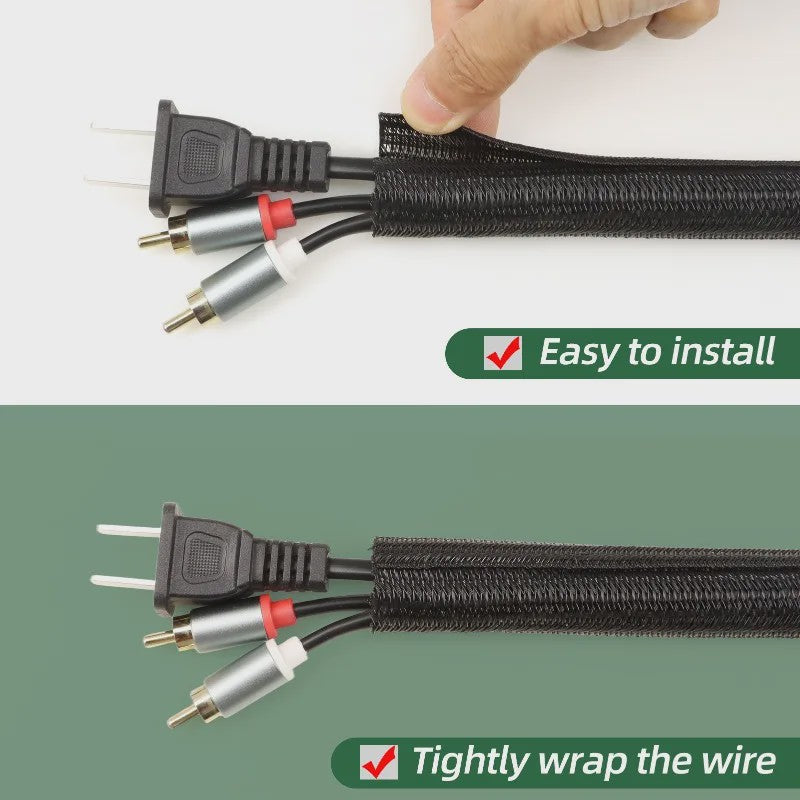 Zwarte PET Kabel Sleeve - Uitbreidbaar, Zelfsluitend & Splitbaar voor Kabelbeheer (3-50mm)