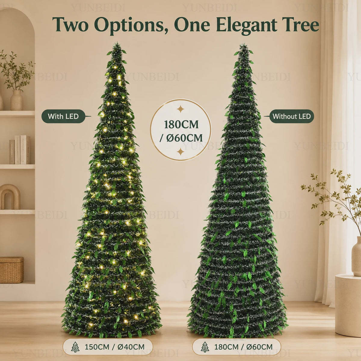 Opvouwbare Kunstkerstboom met LED-verlichting - 150cm of 180cm - Ruimtebesparend & Sfeervol