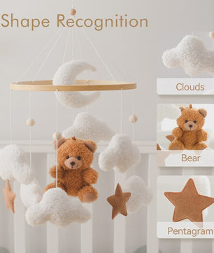 Houten Baby Mobiel voor Ledikant met Teddybeer, Maan en Sterren - Muziek & Rammelaar - Perfect Kraamcadeau