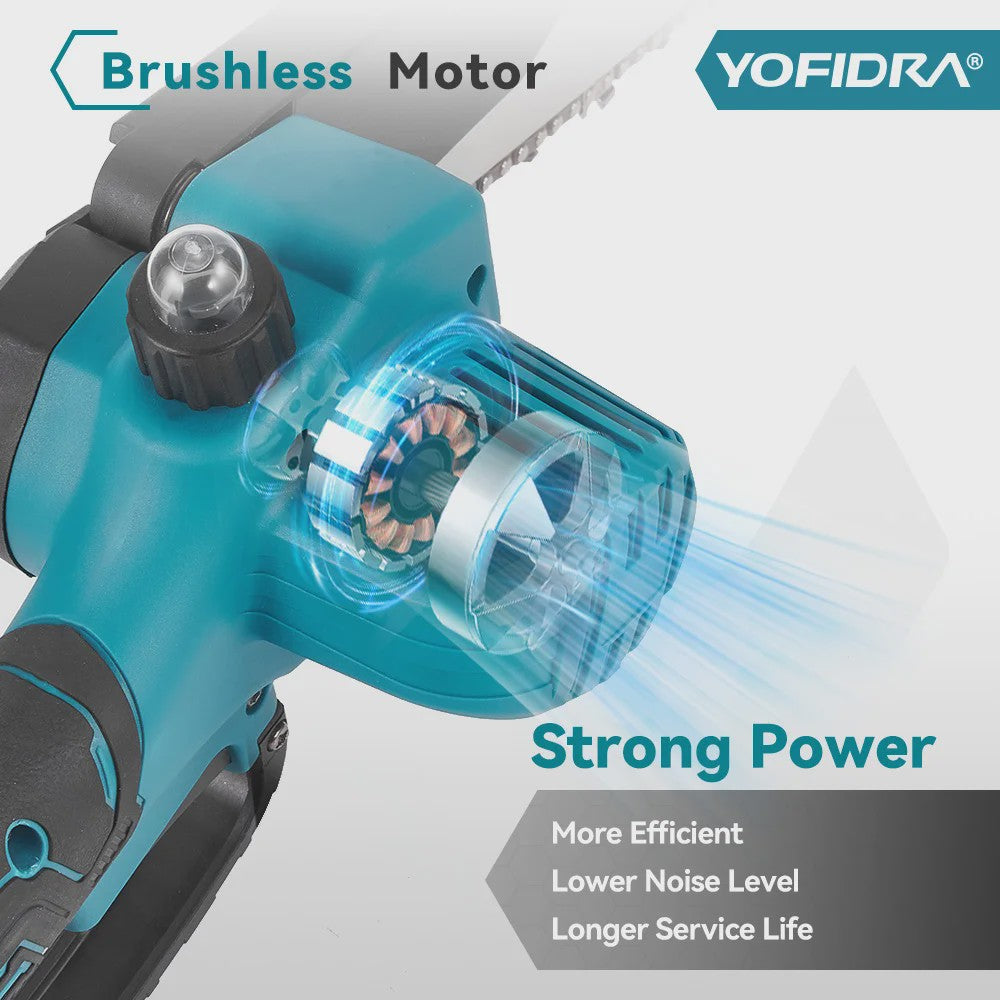 YOFIDRA Accu Snoeizaag 6 & 8 inch - Borstelloze Motor, Krachtig & Draadloos