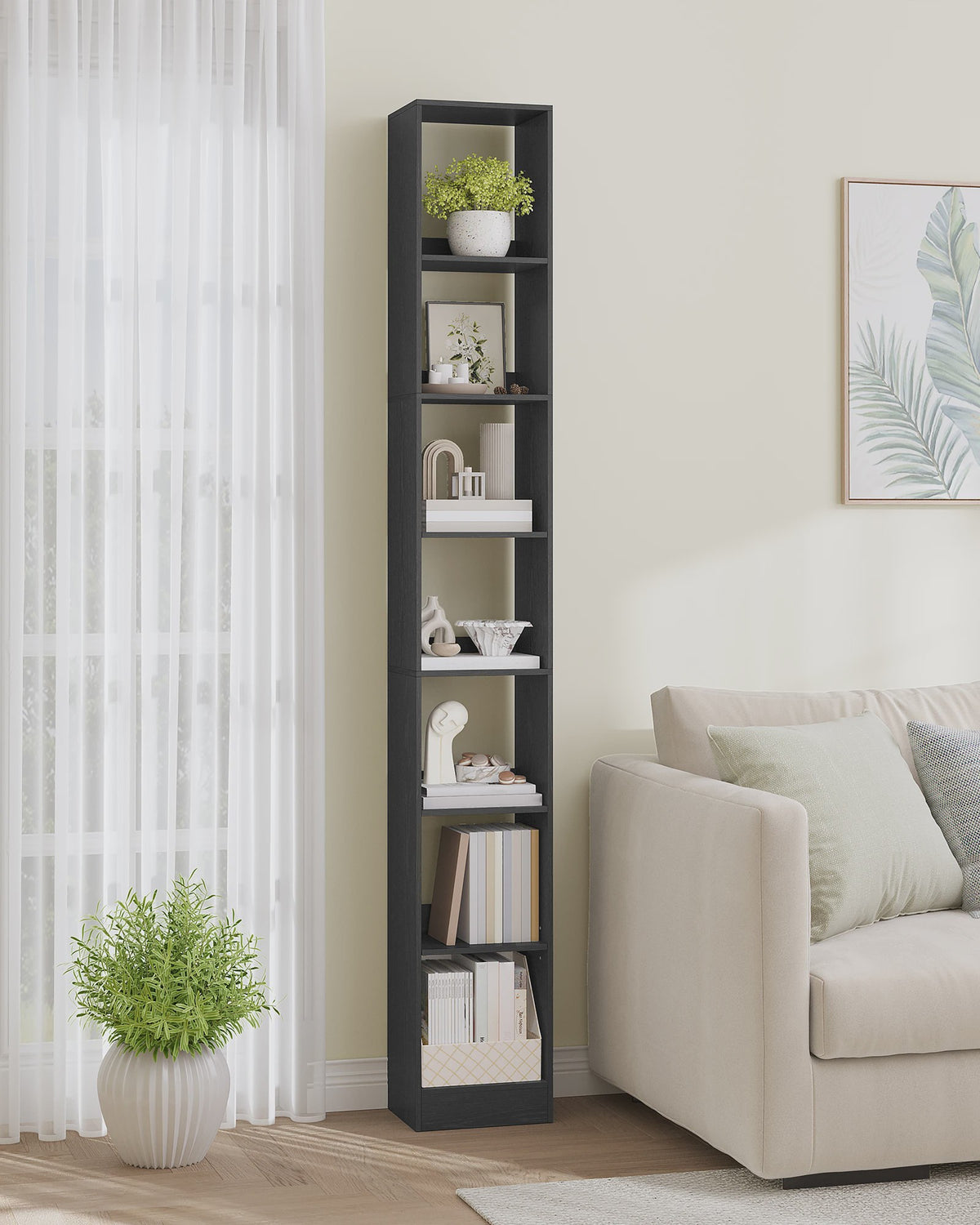 Strakke 7-laags Boekenkast - Open Kubus Opbergrek voor Woonkamer, Kantoor, Slaapkamer