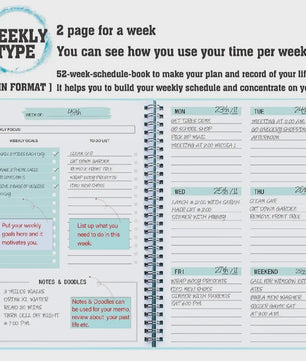 A5 Weekplanner Agenda - Ongeprikte Spiral Notebook voor Dagelijkse Planning & Doelen