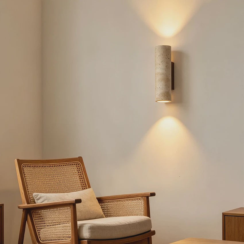 Travertin Wandlamp Cilinder - Sfeervolle Up/Down Light voor Slaapkamer & Woonkamer